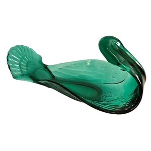 Mid Century Art Glass Swan Candy Trinket Serving Dish Display Piece